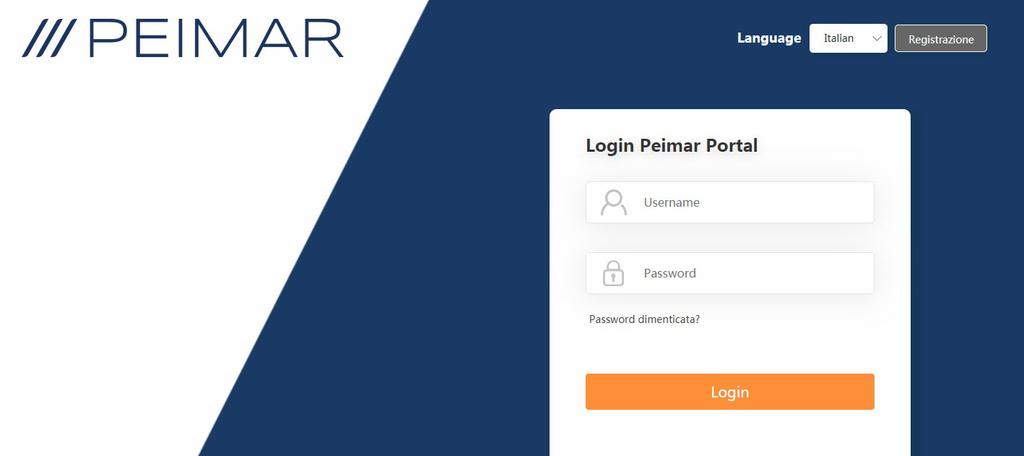 Guida di registrazione al portale Creare un nuovo account accedendo a www.peimar-portal.com e facendo clic su Registrazione.