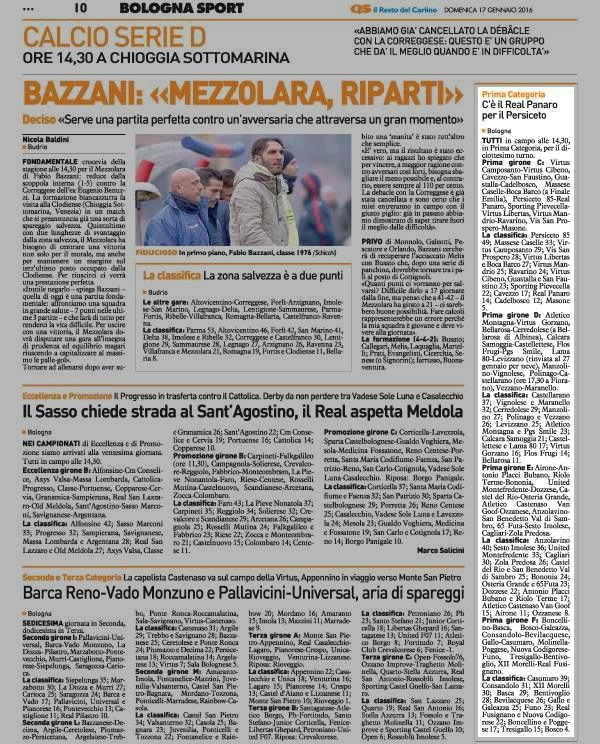Pagina 10 Il Resto del Carlino (ed. Bologna) Sport Prima Categoria C' è il Real Panaro per il Persiceto Bologna TUTTI in campo alle 14,30, in Prima Categoria, per il diciottesimo turno.