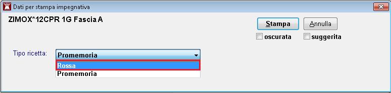 Come stampare una ricetta non dematerializzata Effettuare la prescrizione Inviarla in stampa Scegliere dal menu a tendina l opzione Rossa.