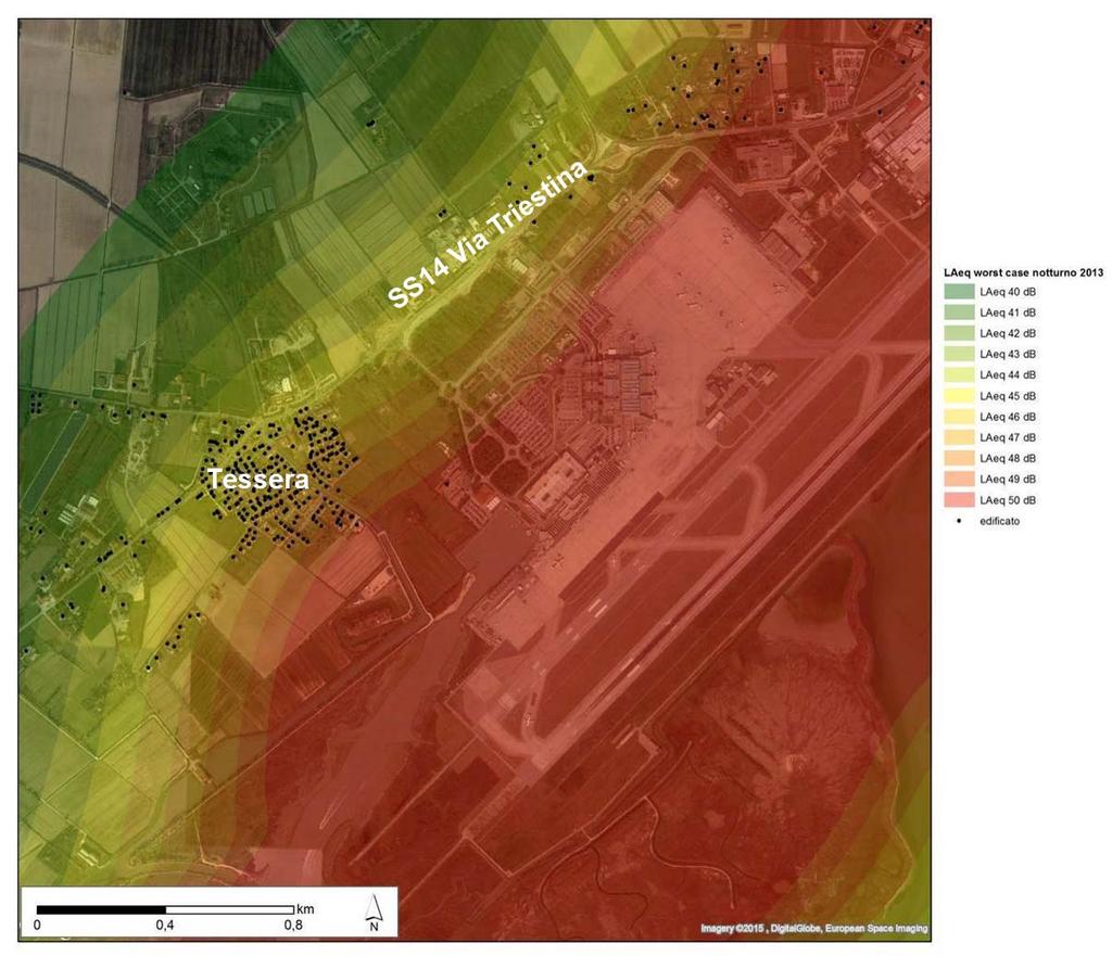 Per quanto concerne l area esposta dell abitato di Tessera, il run modellistico del worst case relativo allo scenario del 2013 (29.07.