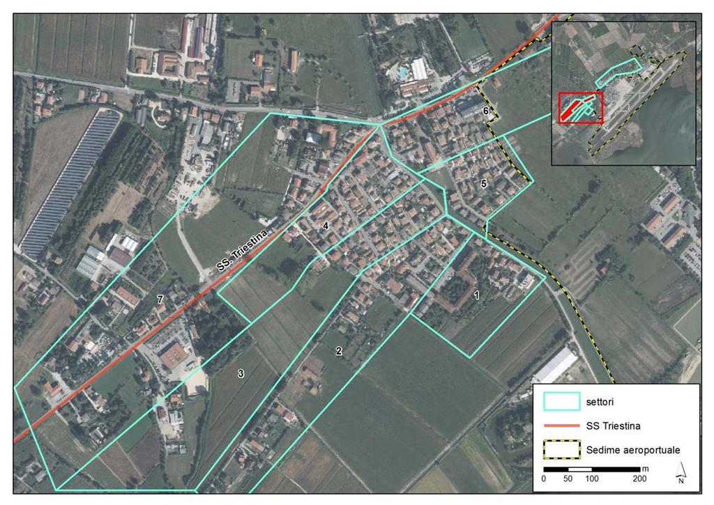 Figura 3-14 Dettaglio dei settori 4, 6 e 7, influenzate prevalentemente dalla SS 14 Triestina.