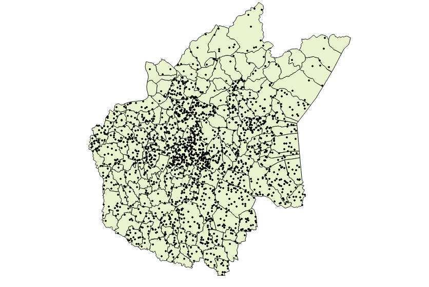 La distribuzione geografica dei casi residenti evidenzia una maggior dispersione sul territorio rispetto a quanto visto per le tossicodipendenze; oltre all'area cittadina, si segnala la maggior