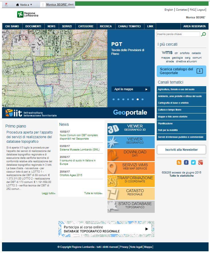 LA HOME PAGE DEL GEOPORTALE I MENU LA RICERCA LE
