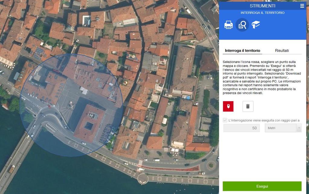 INTERROGA IL TERRITORIO L applicativo permette di ottenere le informazioni che