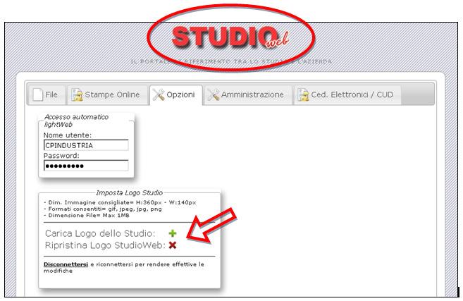9. INSERIMENTO DEL LOGO STUDIO In StudioWeb è possibile cambiare, tramite apposito menu, l immagine di benvenuto personalizzandola con il proprio