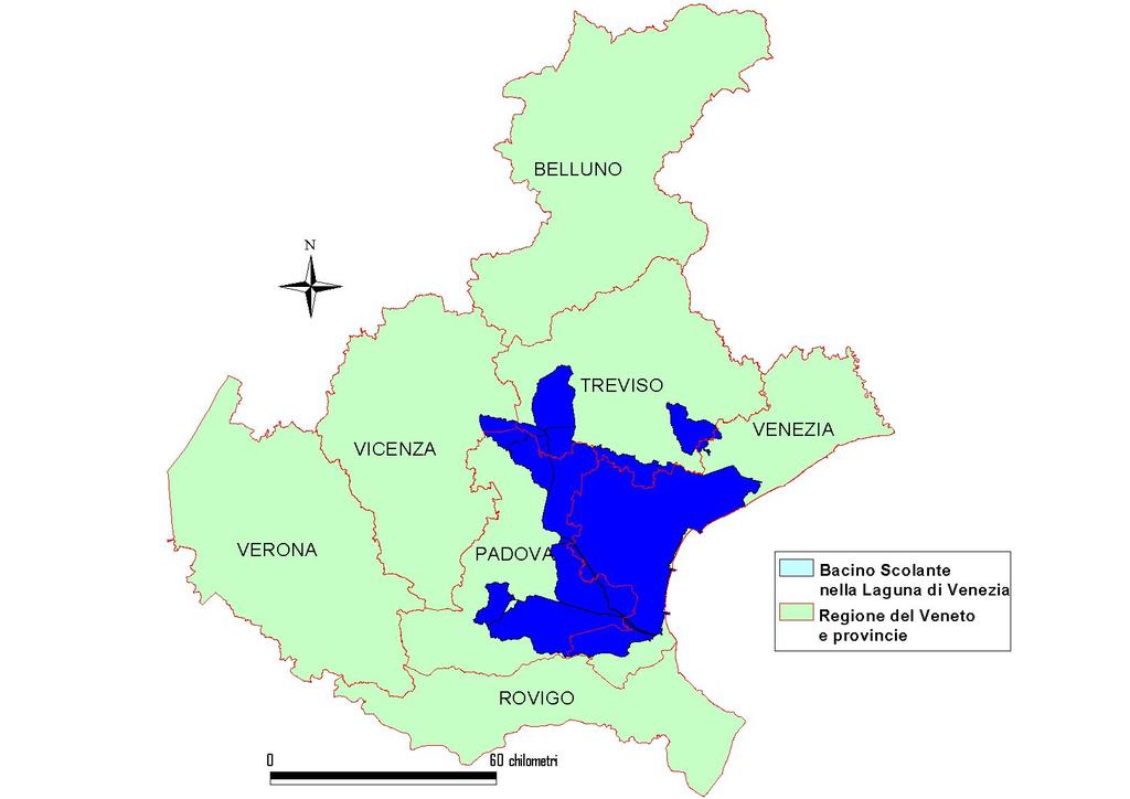 Il Bacino Scolante nella Laguna di Venezia: inquadramento territoriale REGIONE DEL VENETO Superficie 18.392 km 2 Abitanti 4.