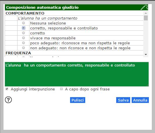 Inserimento del giudizio finale Possiamo ora inserire il giudizio finale dell alunno selezionato in tre modi: digitandolo direttamente.