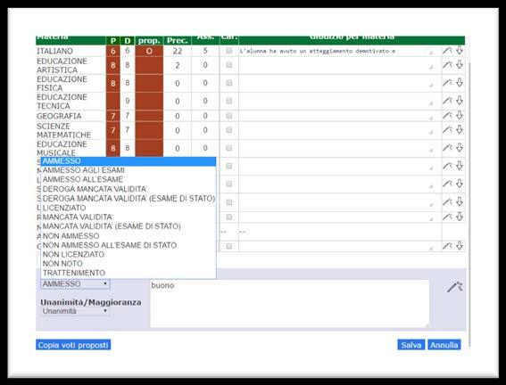 Inseriti i voti, inserito il giudizio, resta da definire l esito dello scrutinio per l alunno in questione.