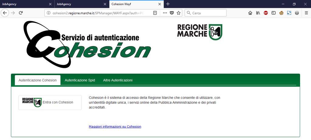 A questo punto il sistema mostrerà la pagina del servizio di autenticazione COHESION della Regione Marche.