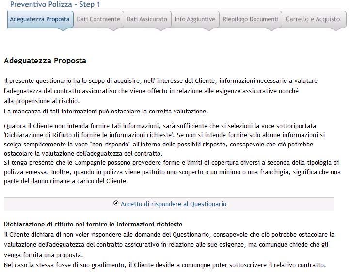 2.3.1 Preventivo Polizza Cliccando su inizia la procedura di preventivo/acquisto polizza.