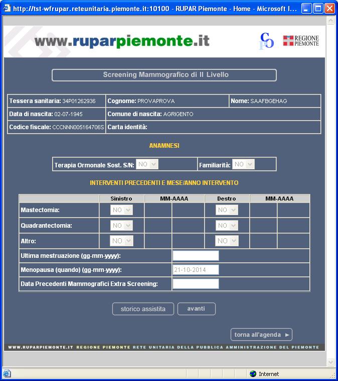 1 LIVELLO MAMMOGRAFICO Pag. 42 di 48 Mastectomia mammella sx e dx: intervento Quadrantectomia mammella sx e dx:: intervento Altro: altra tipologia di intervento (es.