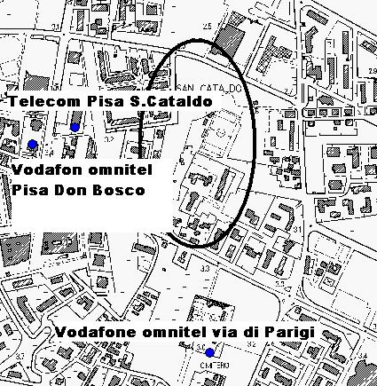 Antenne per telefonia mobile Le antenne di telefonia mobile più vicine risultano essere Vodafon Omnitel Pisa Don Bosco, Vodafon omnitel Via Di Parigi e Telecom Pisa San Cataldo, a distanze variabili