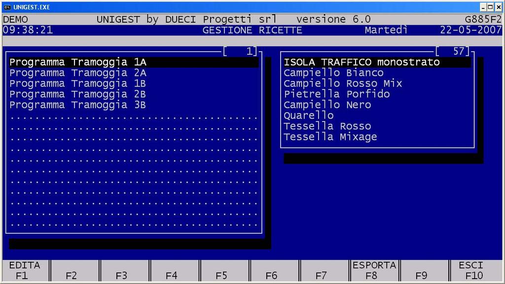 GESTIONE RICETTE La gestione e l impostazione delle ricette avviene in modo molto semplice ed intuitivo.