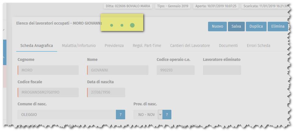 CONTROLLO E SALVATAGGIO DI UNA SCHEDA Dopo aver immesso i dati nelle schede, è possibile passare al salvataggio delle informazioni con l apposito pulsante.