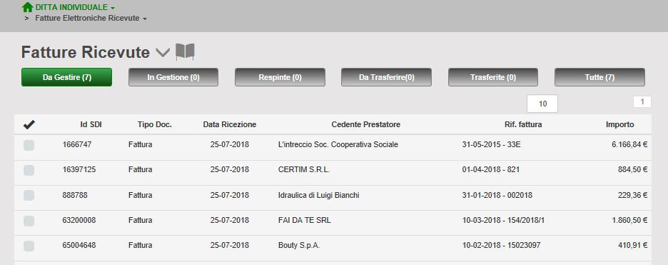 Per tornare al Pannello di gestione studio è sufficiente selezionare l icona in alto sulla destra. 2.2 Gestione Fatture Passive Sono previsti i seguenti stati delle fatture.