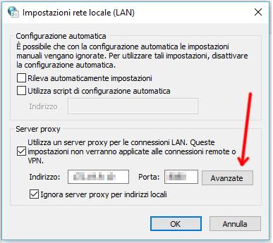 3. Nella maschera successiva cliccare su Avanzate ; 4.