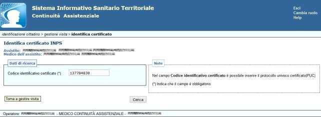 4.2.3 Identifica/Rettifica Certificato Questa funzionalità permette di ricercare un certificato e rettificare la data di fine diagnosi.