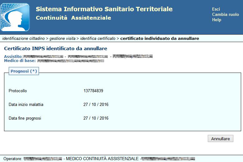 Dopo aver inserito il codice identificativo certificato, cliccando CERCA, è visualizzabile la maschera che permette, cliccando ANNULLARE, di annullare il