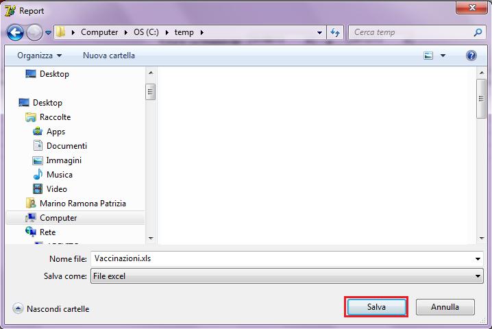 Per esportare l elenco dei pazienti vaccinati su file