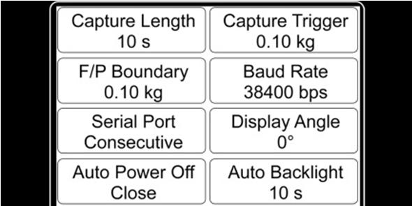 Zero Tracking Frequenza di campionamento Sampling Speed Calibrazione G Calibrate Grav Allarme superiore Alarm Upper Modalità di allarme Alarm Mode Si può scegliere l unità di misura tra quattro