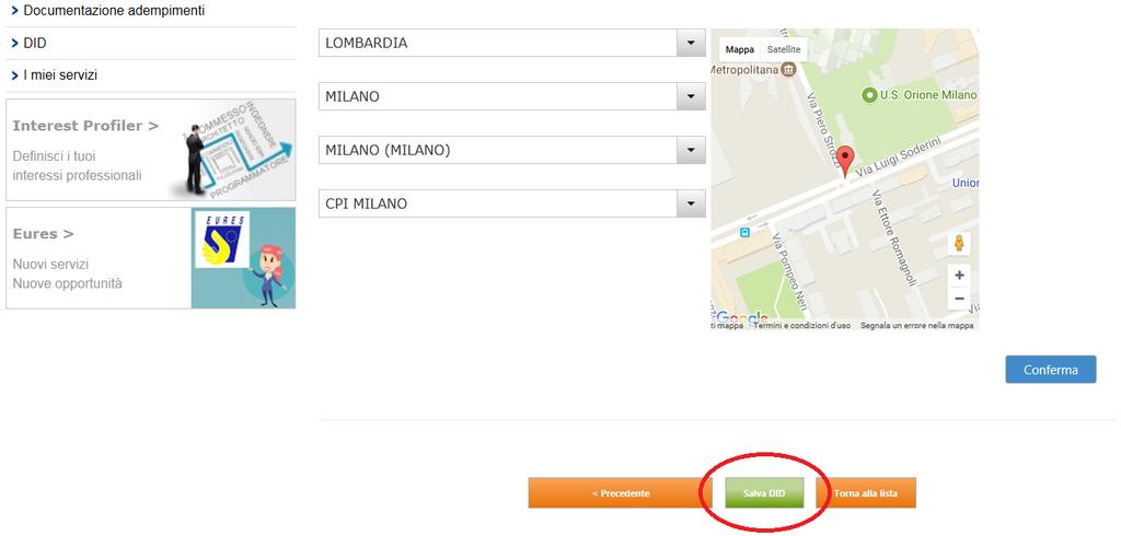 Per il Centro Impiego di Milano al momento non è disponibile la funzione di prenotazione sul portale ANPAL.