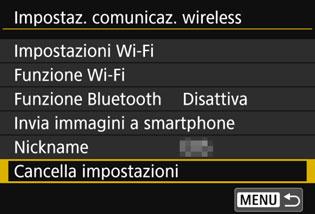 Ripristino dei valori predefiniti delle impostazioni di comunicazione wireless È possibile eliminare tutte le impostazioni di comunicazione wireless.