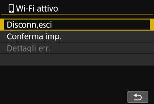 Connessione a uno smartphone compatibile con Bluetooth tramite Wi-Fi Sul monitor LCD della fotocamera viene visualizzata la schermata [qwi-fi attivo].