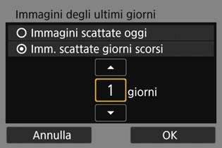 È possibile specificare immagini scattate fino a nove giorni prima. Selezionare una voce, quindi premere <0>. Se è stato selezionato [Imm.