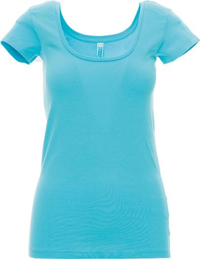 Women s short-sleeved boat neck fitted t-shirt, with 1 cm neckband, short, close-fitting sleeves with narrow turn-up, side seams.