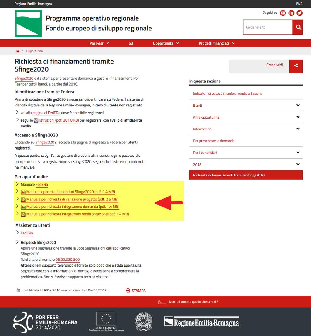 Figura 8 - Elenco manuali per procedure standard disponibili sul portale POR FESR regionale 2.