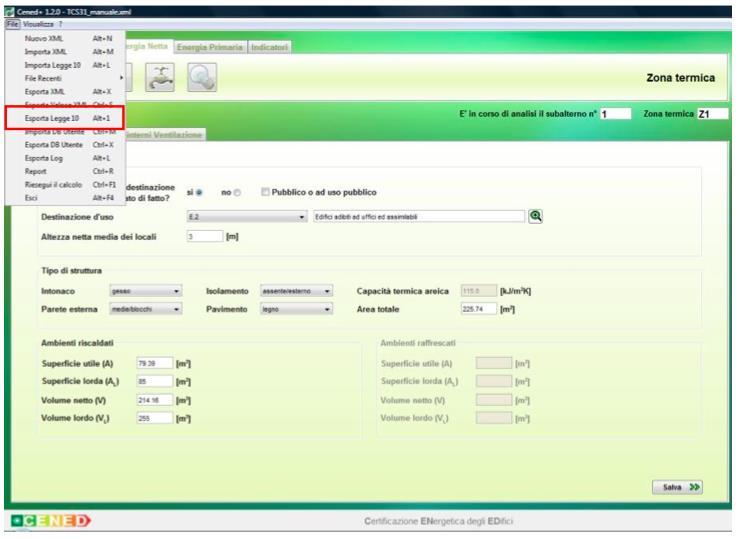 Guida ai servizi CENED Certificatore energetico Aggiornamento 17/09/2019 Fig. 153 Software CENED+: esporta Legge10 Fig.