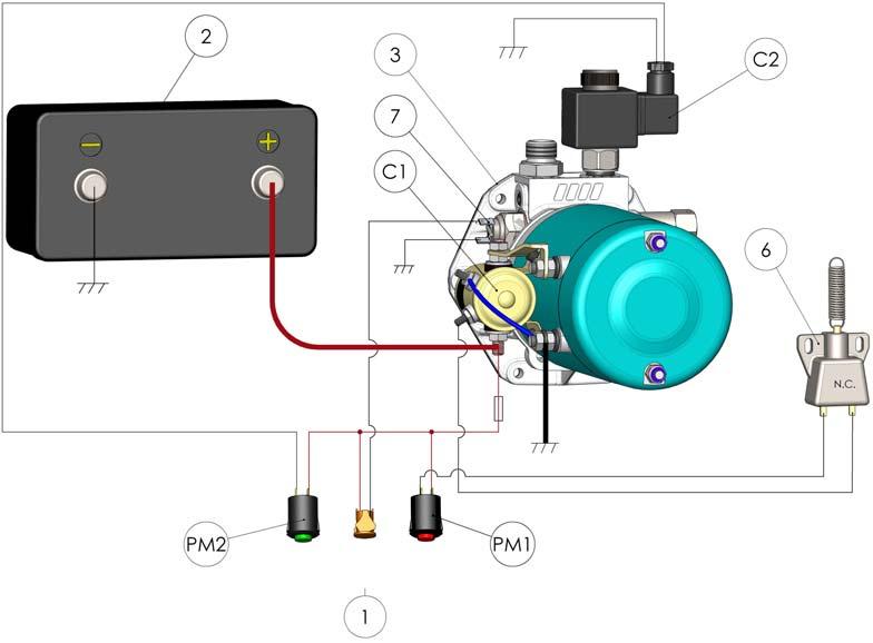 MINICENTRALINA TIPO RE (RIBALTABILE ELETTRICO) POWER-PACK RE TYPE FOR TIPPERS 47 SCHEMA ELETTRO-IDRAULICO ELECTRO-HYDRAULIC SCHEME Schema di collegamento MOTORE-TELERUTTORE/Motor-remote control