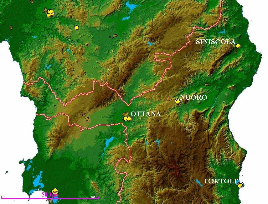 3. PROVINCIA DI NUORO La rete di monitoraggio della provincia di Nuoro è formata da un Centro Operativo Provinciale e da sette postazioni di misura così dislocate: Nuoro: tre stazioni di misura