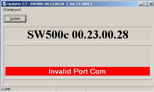 RISOLUZIONE DELLE PROBLEMATICHE Nel caso in cui il software di aggiornamento visualizza il seguente messaggio: La porta COM selezionata non è quella corretta o il cavo