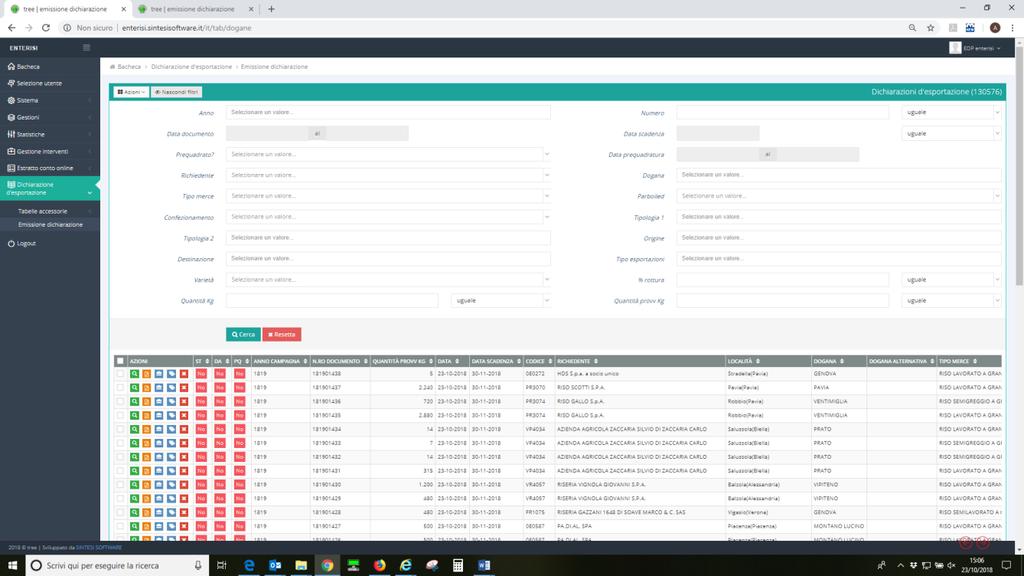 Esporta Excel Permette l estrazione di una tabella di Excel contenente tutti i dati della selezione effettuata e visualizzata in quel momento.