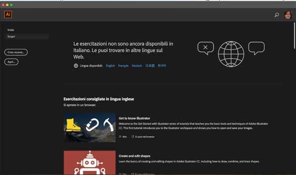 accesso ai documenti recenti Il pulsante Crea nuovo per creare un nuovo documento e il pulsante Apri per aprire un documento già