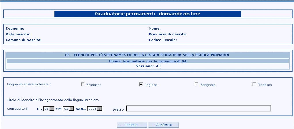 41 Inserire la data di conseguimento e il campo Presso Premere il