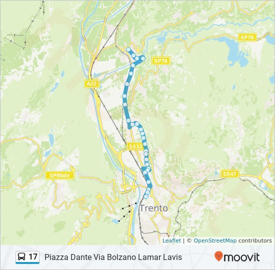 Direzione: Piazza Dante "Palazzo Pat" 27 fermate VISUALIZZA GLI ORARI DELLA LINEA Orari della linea bus 17 Orari di partenza verso Piazza Dante "Palazzo Pat": lunedì Lavis Rosmini Segantini Via