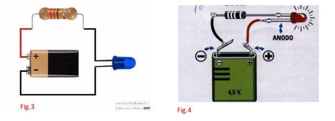 Per limitare la corrente che attraversa il diodo led si interpone una resistenza il cui valore dipende dalla tensione dal generatore di tensione (BATTERIA) utilizzato/a e dalla tensione e dalla