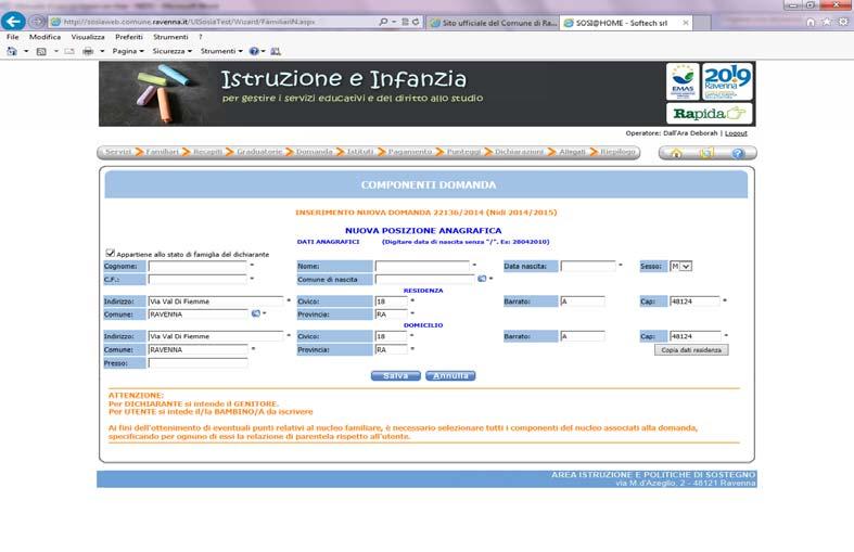 Compare la seguente maschera: Compilare con i dati del dichiarante, cliccare