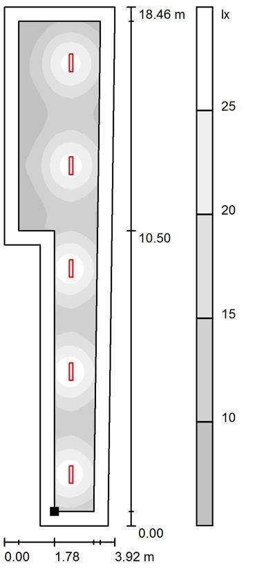 Corridoio tipo - 2 / Superficie utile / Livelli di grigio (E) Posizione della superficie nel locale: Superficie utile con 0.