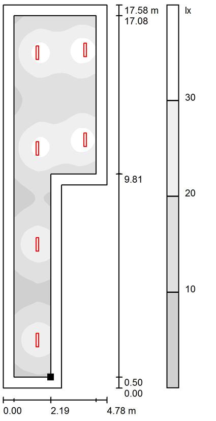 Corridoio tipo - 4 / Superficie utile / Livelli di grigio (E) Posizione della superficie nel locale: Superficie utile con 0.