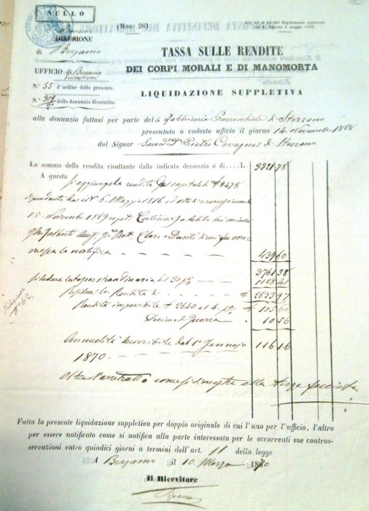 20) «Invito al pagamento» della tassa di manomorta per gli anni 1867-1868.