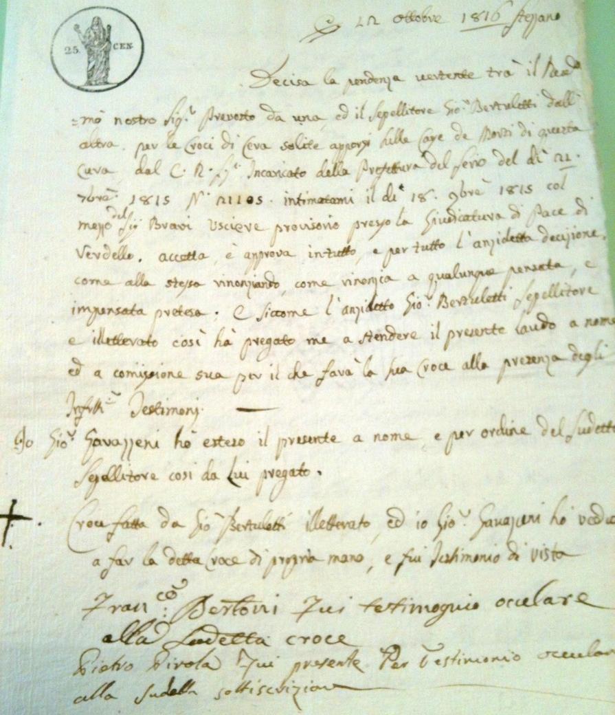 37) Dichiarazione di accettazione, da parte del seppellitore di Stezzano, della sentenza emessa dall incaricato della
