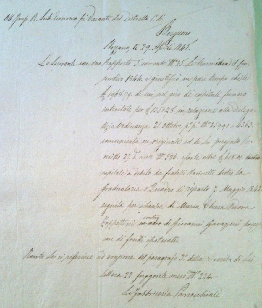 40) Minuta della lettera di accompagnamento del Conto Consuntivo 1844 della