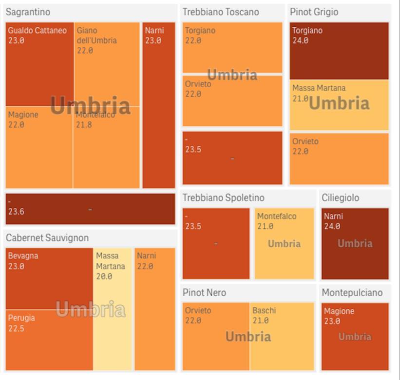 Il colore più scuro indica il comune in cui è stato rilevato il