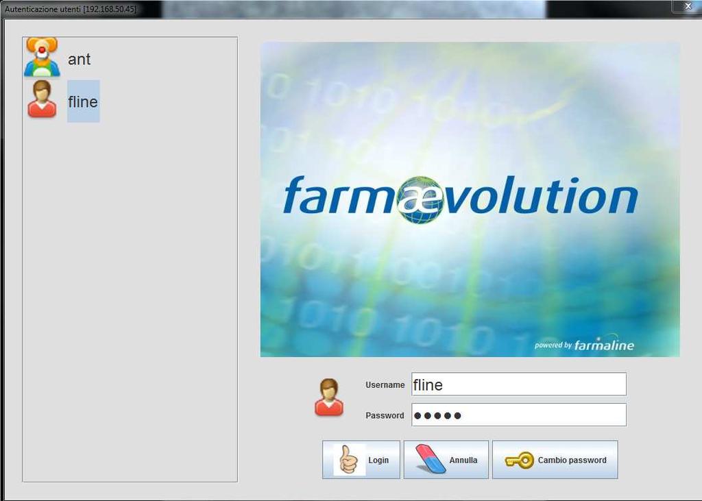 GESTIONE ORDINI Cliccare sull icona FarmaEvo Verrà aperto il menù selezionare l utente, inserire la