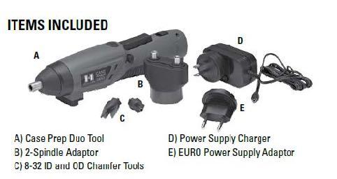 Dotazione di serie A. Utensile Case Prep Duo B. Adattatore C. Cianfrinatori interno ed esterno D. Alimentatore E.