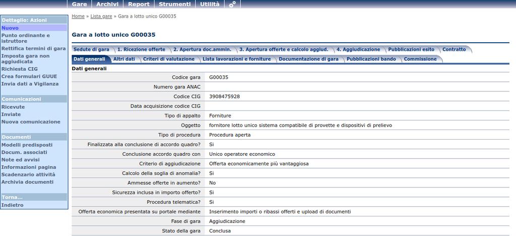 2.2 Archiviazione documenti non protocollati La funzionalità di archiviazione permetterà di accedere ad un pannello riepilogativo di tutti i documenti della procedura.