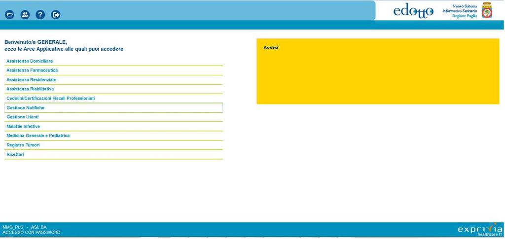 2. Download scheda medico Dopo aver fornito al sistema le credenziali di accesso, vengono rese disponibili le diverse aree di